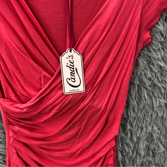 Candies Top Womens XSmall Asymetric Shirred Faux Wrap Shirt NWT - Picture 2 of 11